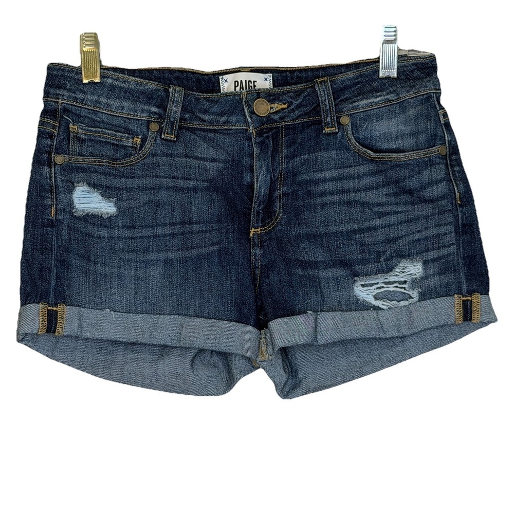 Paige Jimmy Jimmy Jean Shorts Womens Size 26 Distressed Denim Stretch Rolled Hem